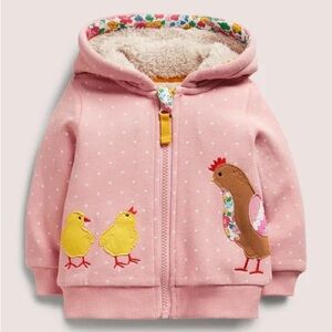 Appliqué Shaggy Hoodie - Boto Pink Chickens